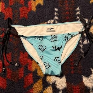 Turquoise Brand Bikini Bottom with Black Ties